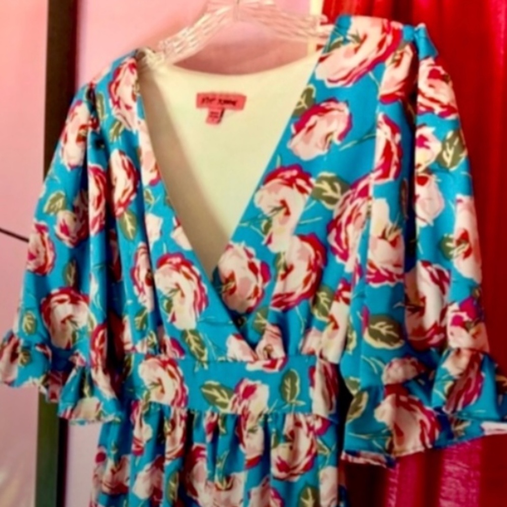 Betsey Johnson Floral Midi Swing Dress Retro Colorful Blue Garden Party Womens 8 - Picture 3 of 6
